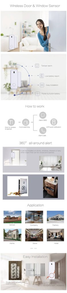 D100 Wireless Door Sensor Window Sensor 433MHZ