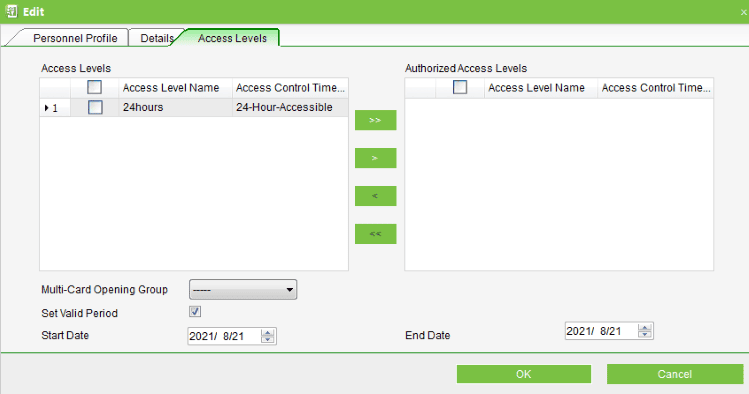 ZKAccess User Access Level