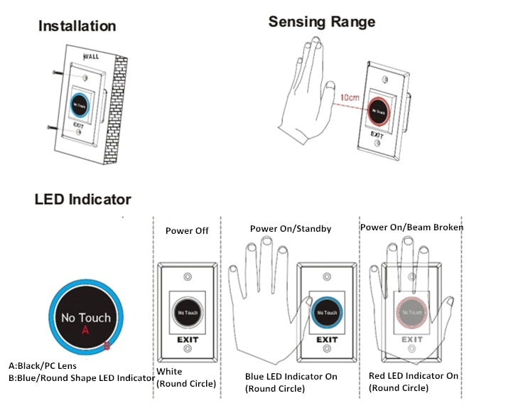 ZKTeco K1-1 Non-touch Exit Button High Sensitivity