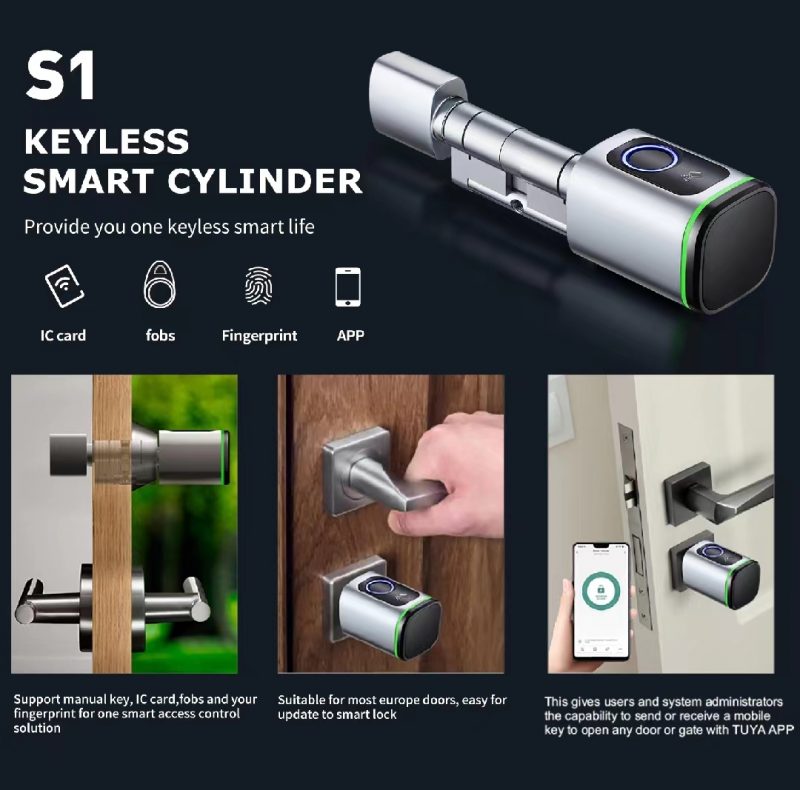 Smart Fingerprint Cylinder Lock Bluetooth Connection works with Tuya Smart and TTLock-P1