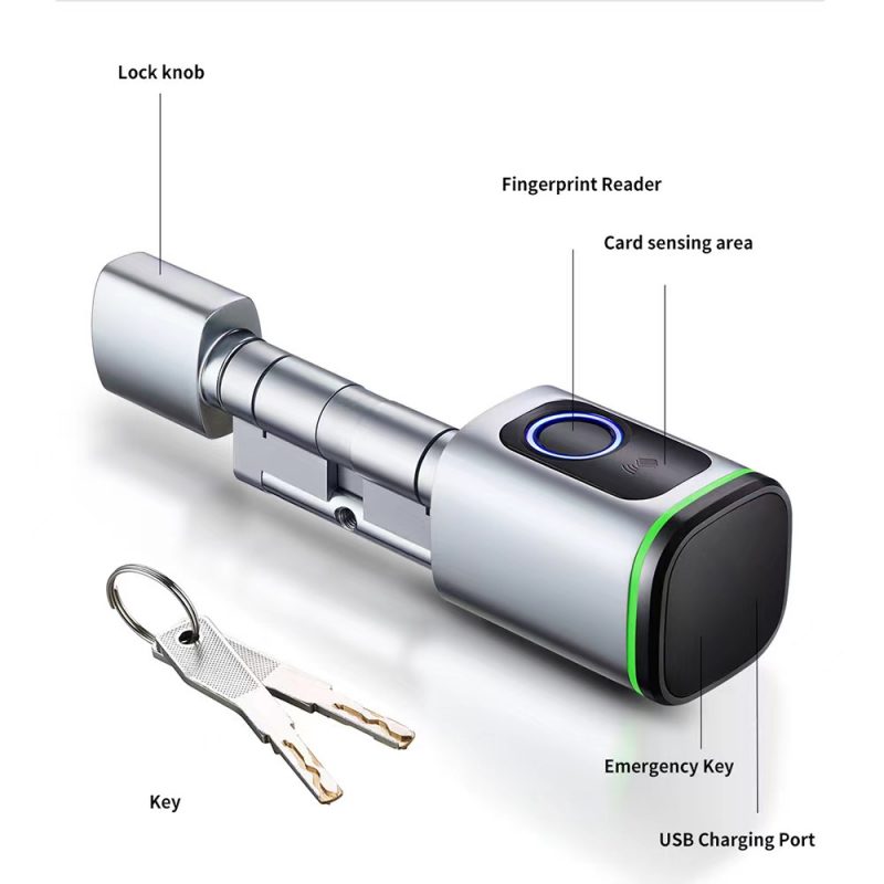 Smart Fingerprint Cylinder Lock Bluetooth Connection works with Tuya Smart and TTLock-P6